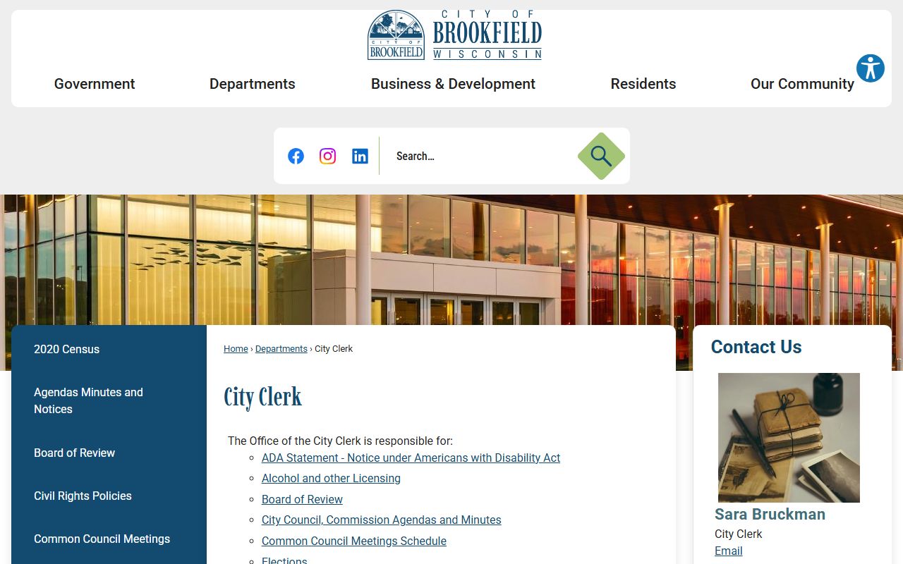 Brookfield City Public Records city clerk