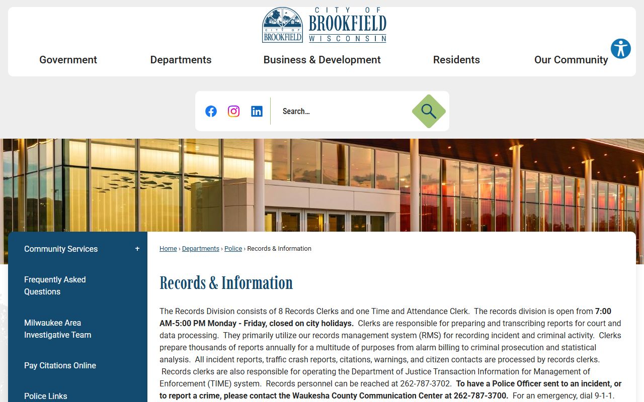 Brookfield City Public Records police records office