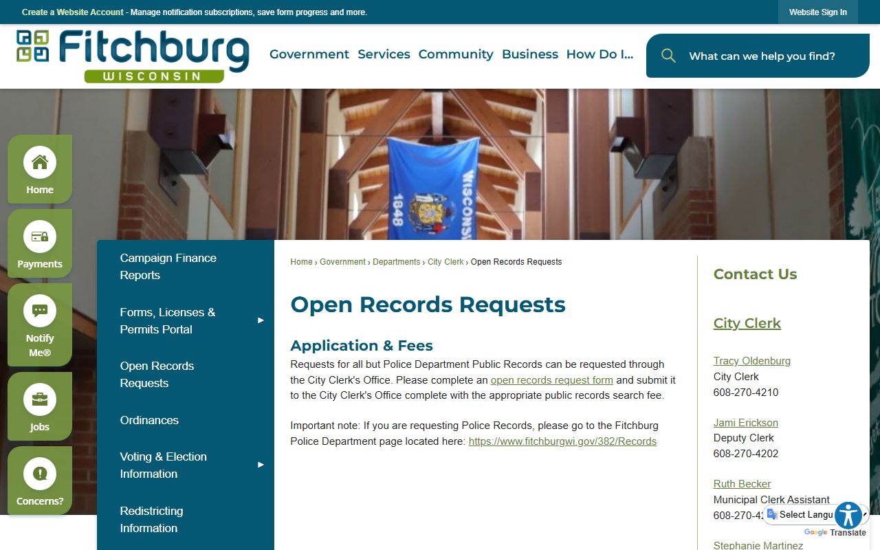 Fitchburg Public Records open records page