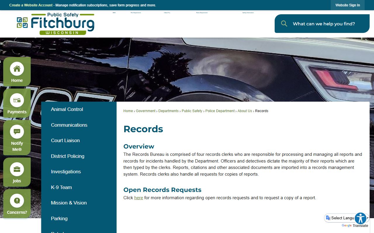 Fitchburg Public Records police records bureau