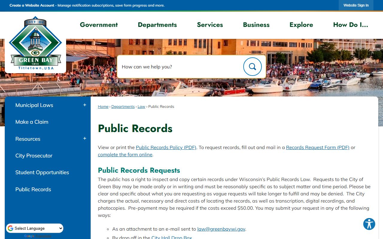 Green Bay Public Records public records portal