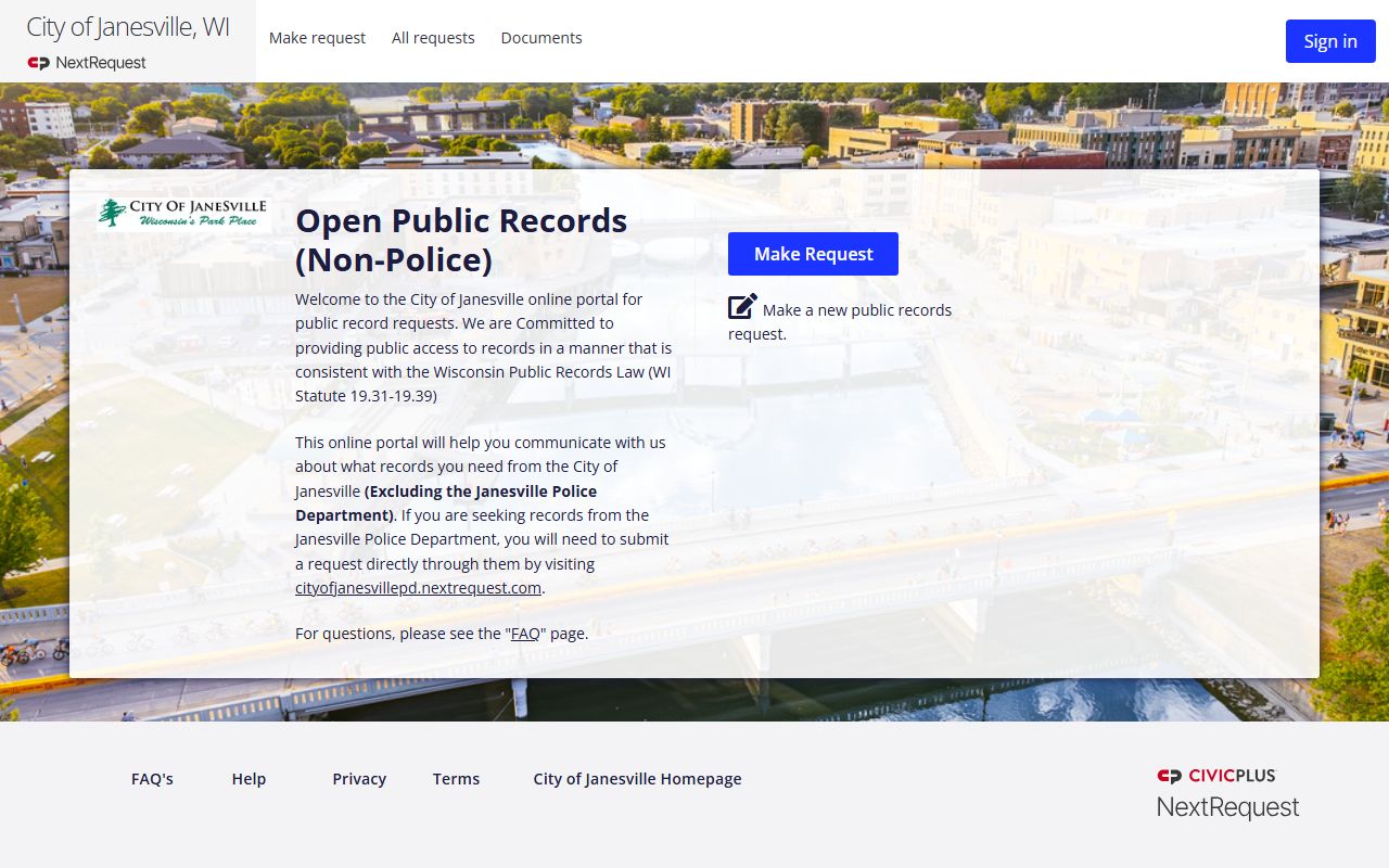 Janesville Public Records NextRequest portal