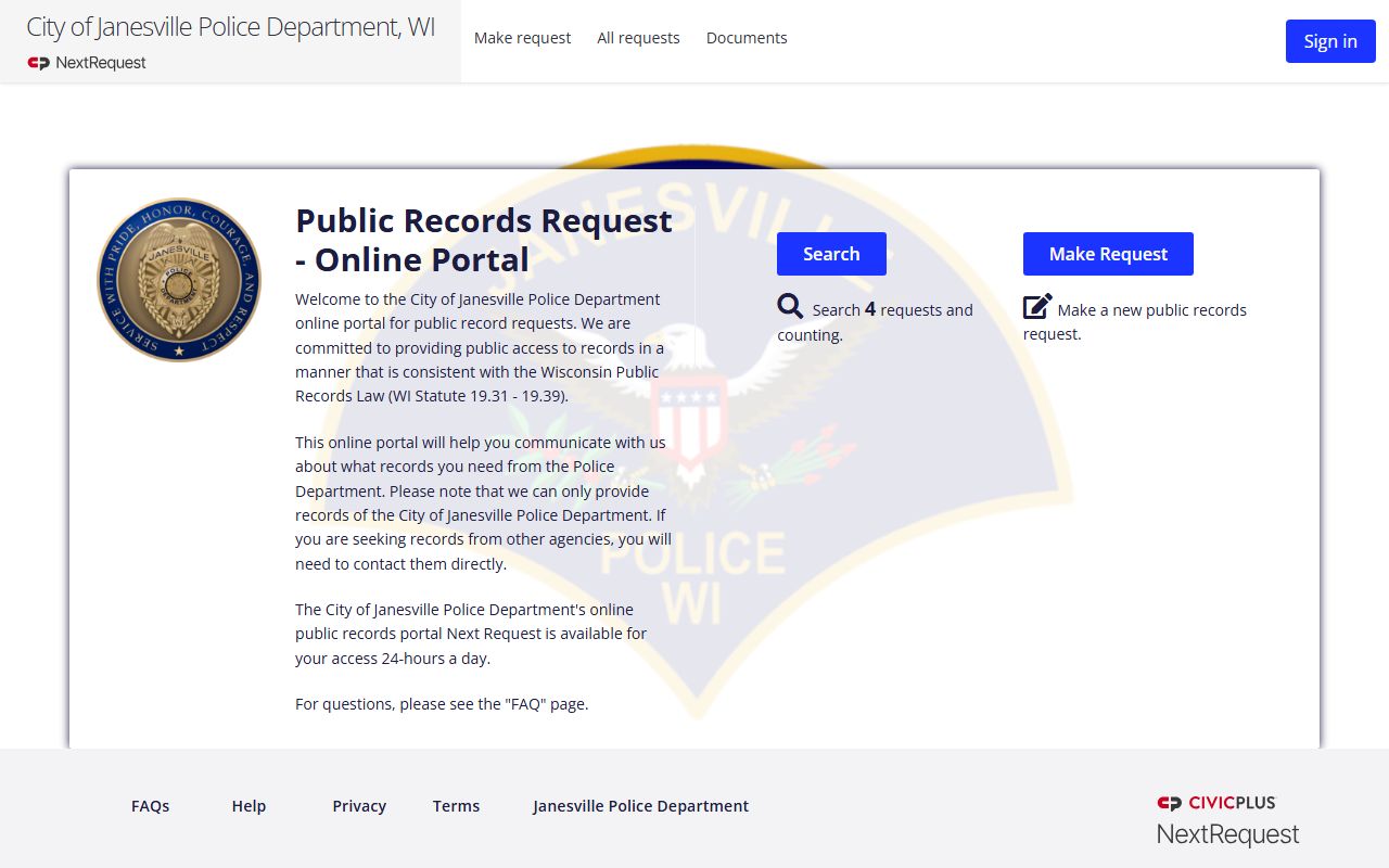 Janesville Public Records police records portal