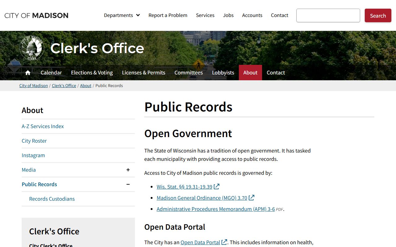 Madison City Public Records city clerk request center