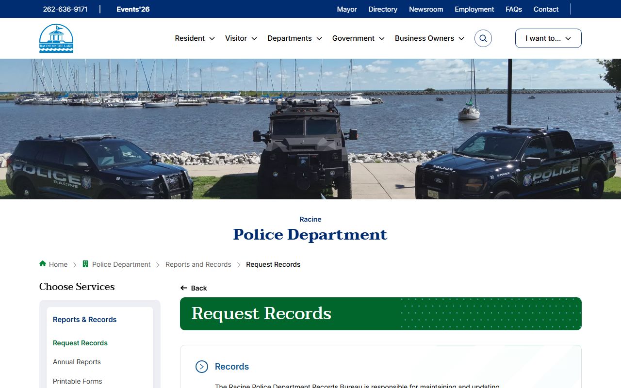 Racine Public Records police department records bureau