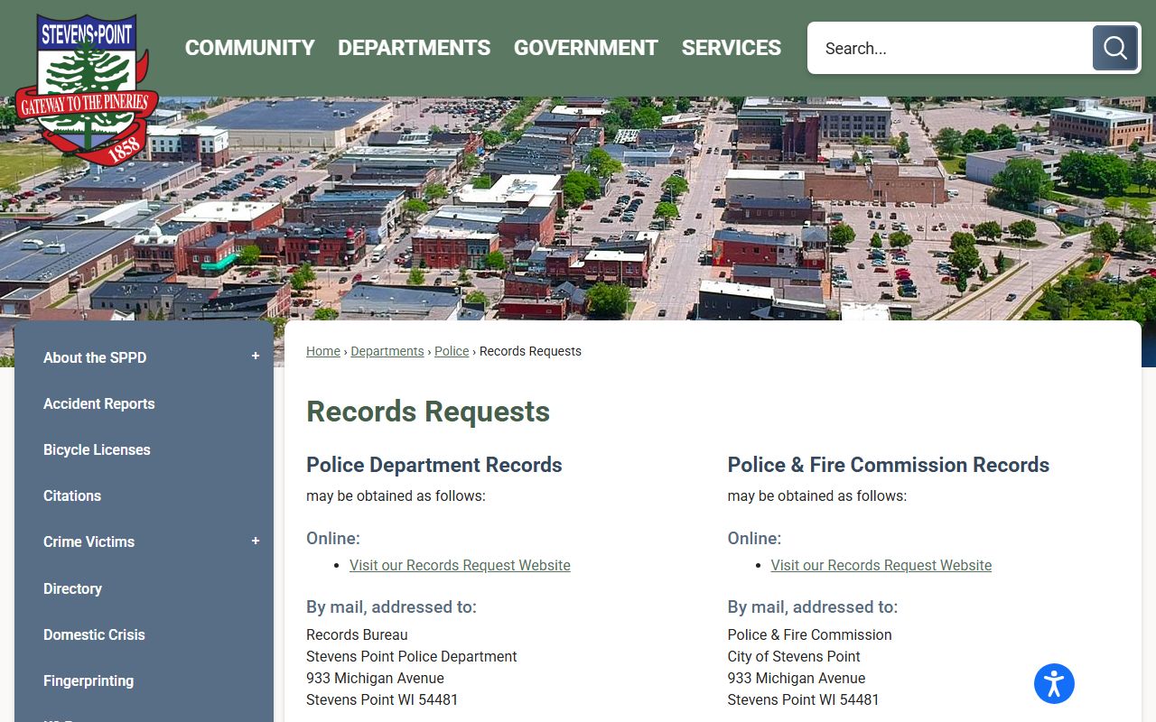 Stevens Point Public Records records requests page