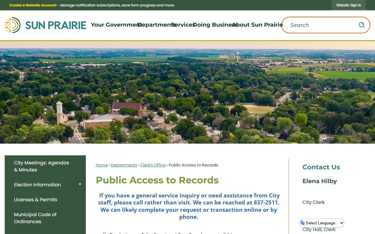 Sun Prairie City Public Records public access to records