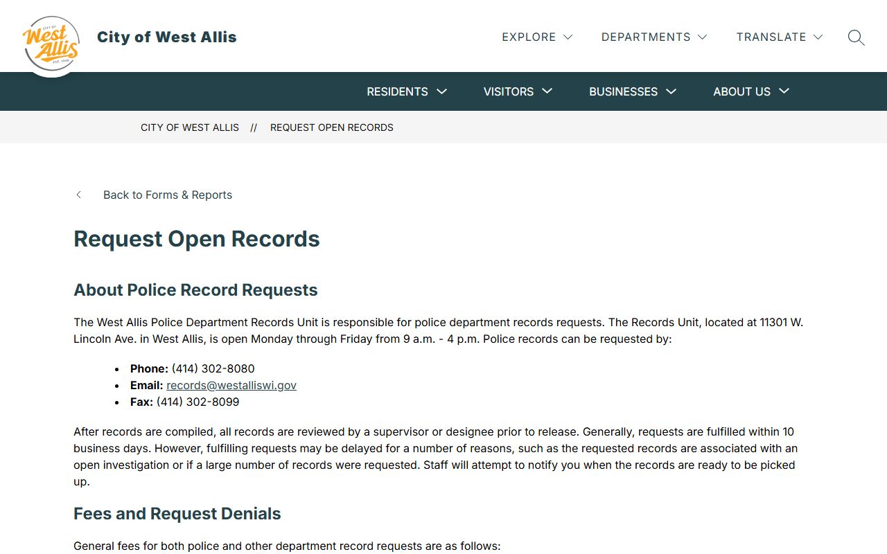 West Allis Public Records open records page