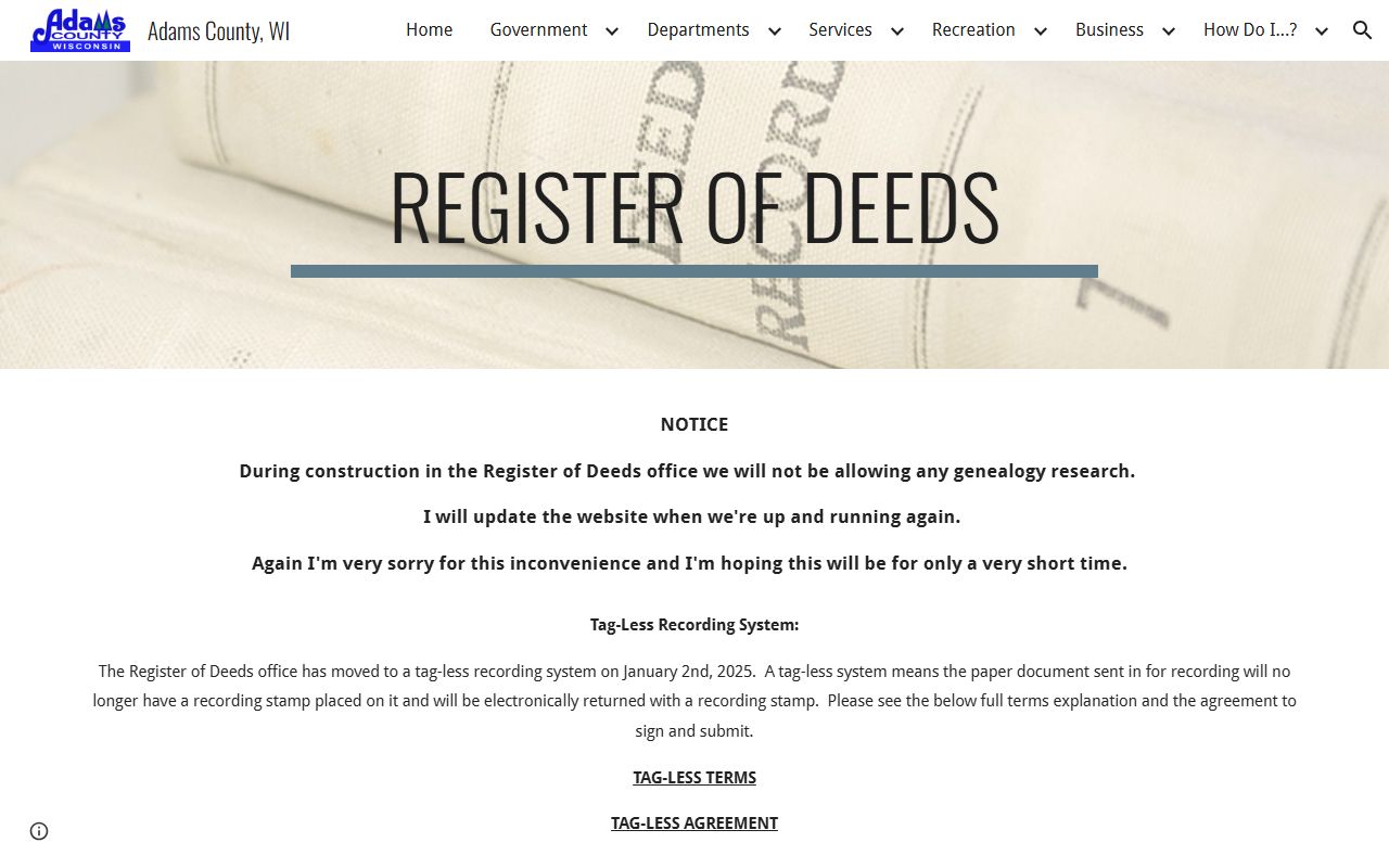 Adams County Public Records register of deeds