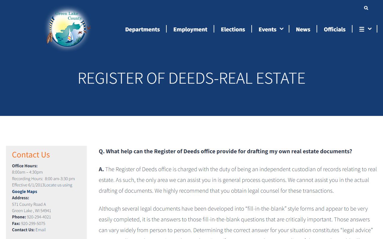 Green Lake County Public Records real estate records