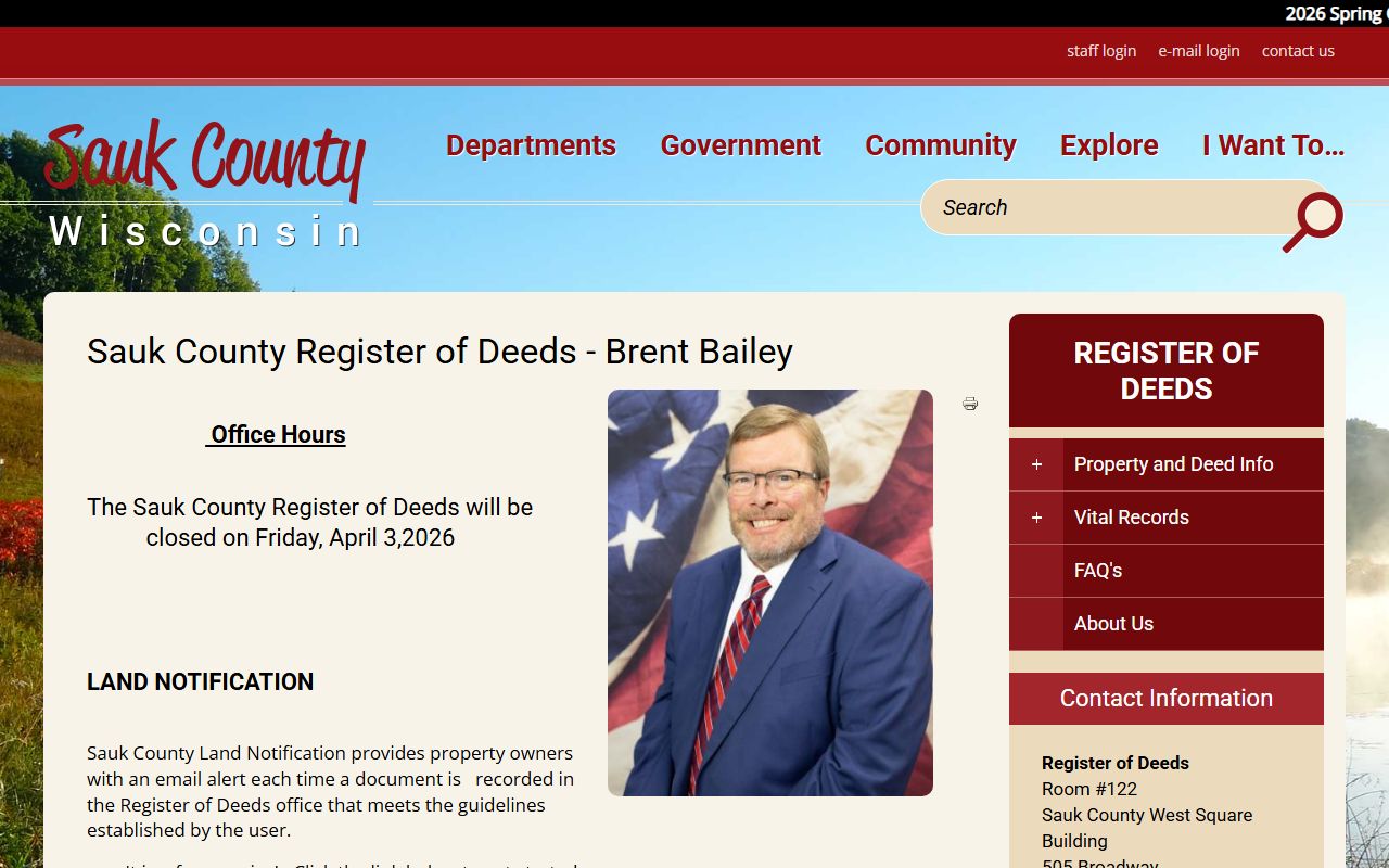 Sauk County Public Records Register of Deeds page
