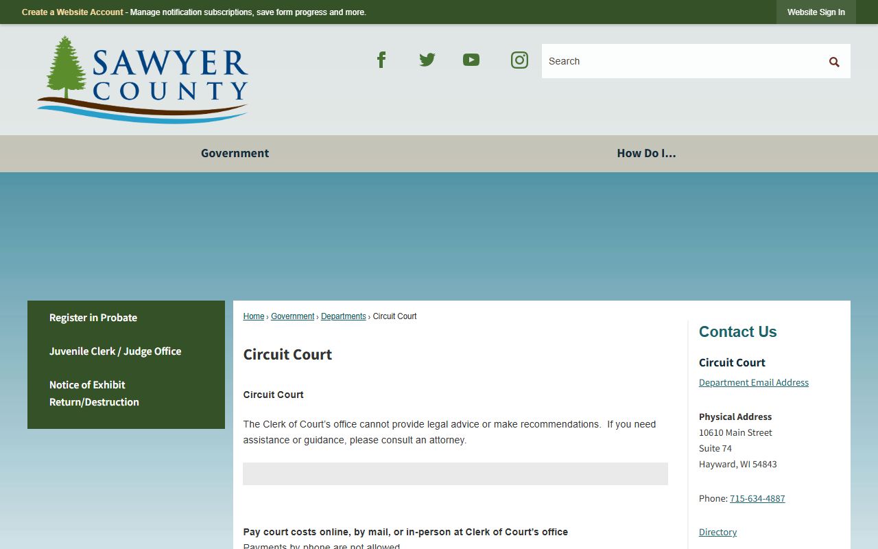Sawyer County Public Records circuit court