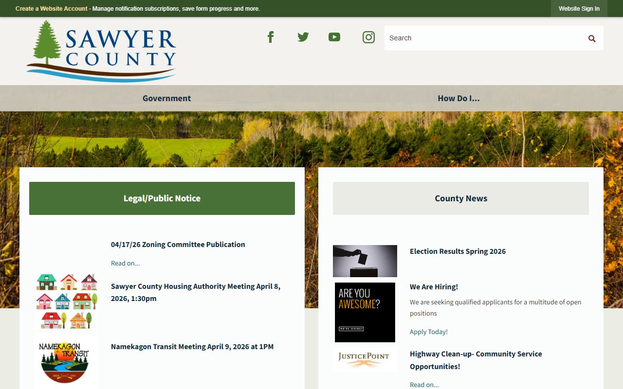 Sawyer County Public Records official website