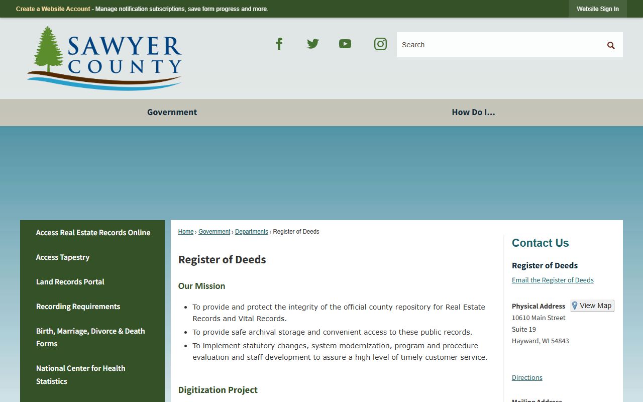 Sawyer County Public Records register of deeds