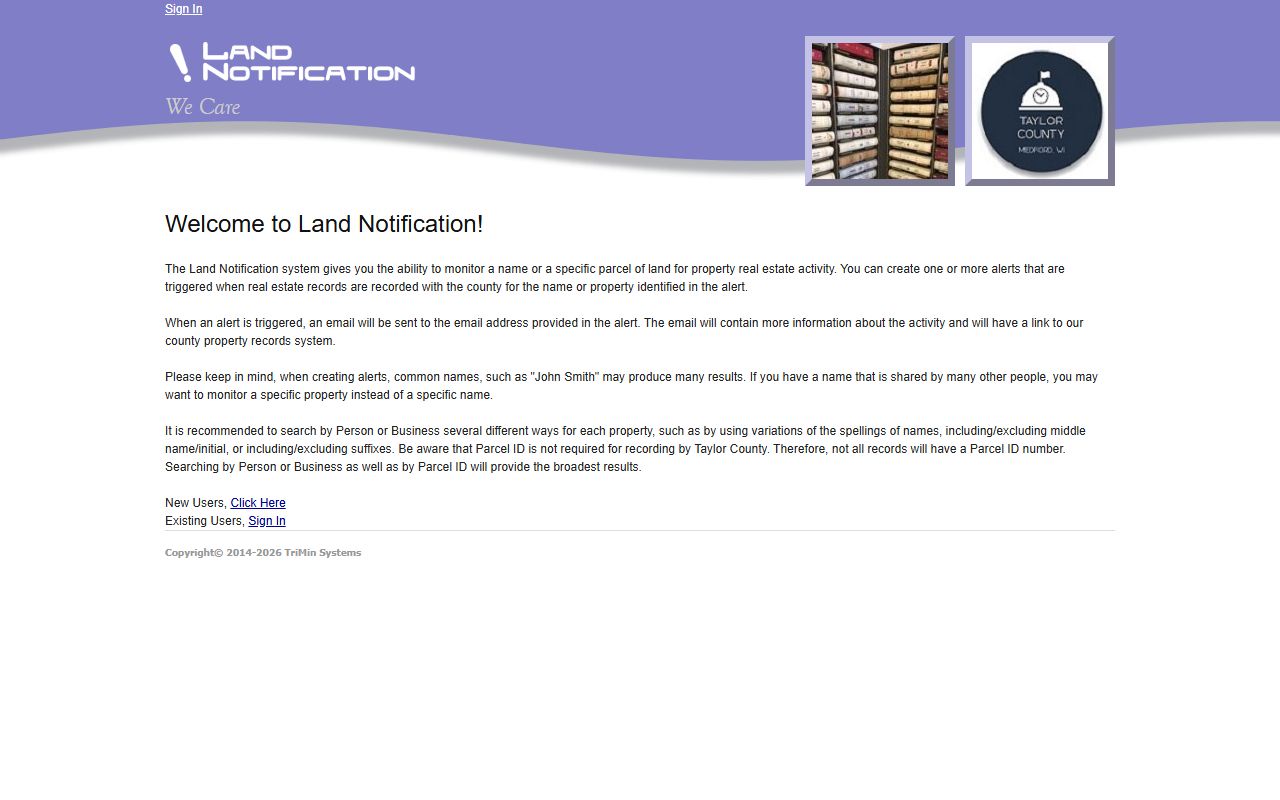 Taylor County Public Records land notification service