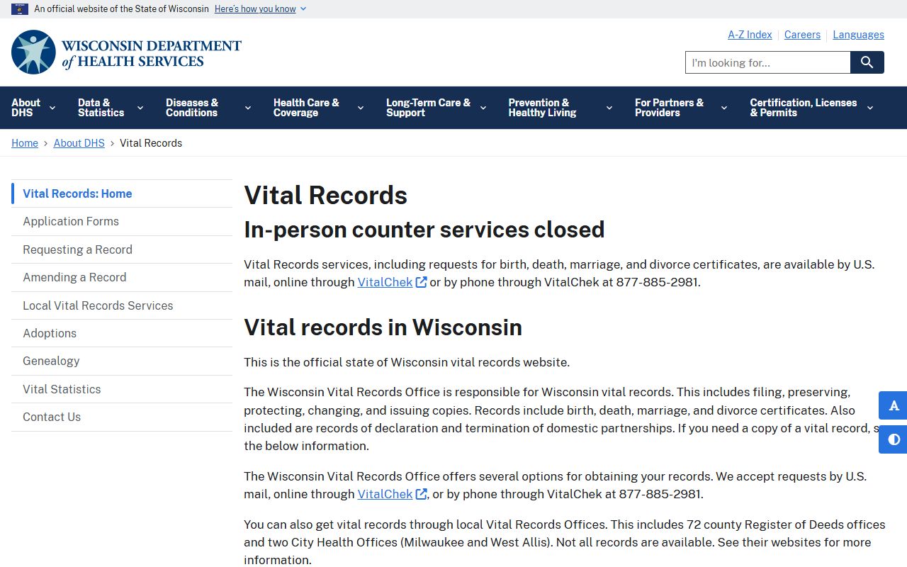 Wisconsin Public Records vital records office